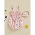 thumbnail image 3 of FEORJGP Infant Baby Girl Summer Jumpsuit Outfits 3M 6M 12M 18M Newborn Sleeveless Camisole Floral Print Romper and Headband Set Toddler Sweet Cute Fashion Clothes, 3 of 8