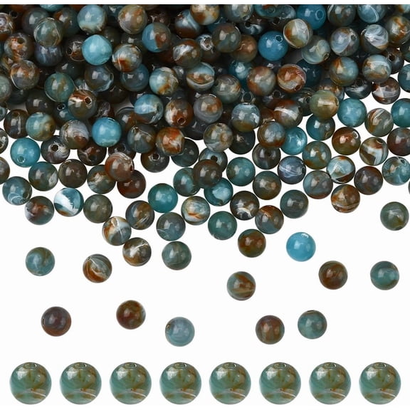 300Pcs Imitation Gemstone Beads Dark Turquoise Beads Bulk 8mm Resin Gems Stone Round Shape Polishing Loose Spacer for DIY handcrafting