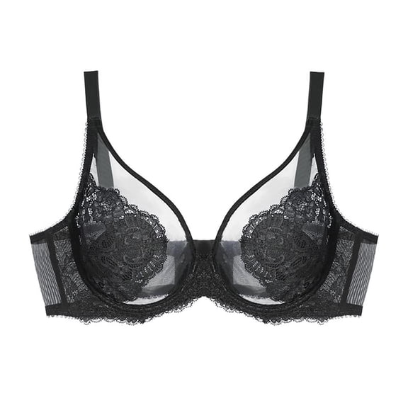 YUGYXL Bras for Women Lace Unlined Bra See-Through Bralette Breast Minimizer Bras Full Coverage Underwire Bra Black