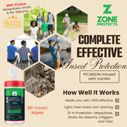 Zone Protects Picaridin Insect Repellent; Scented Wipes, 80-ct. Perfect for Faces, Ears, Necks and Children