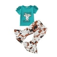 thumbnail image 1 of Leggings Para Niños Medias Para Bebés Camiseta De Manga Corta Con Letras Para Niña Top Pantalones Acampanados Florales Leggings Azul Odeerbi  LM103-1364, 1 of 8