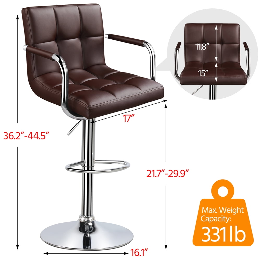 Alden Design Height Adjustable Modern Faux Leather Bar Stools Swivel Chairs, Set of 2, Brown