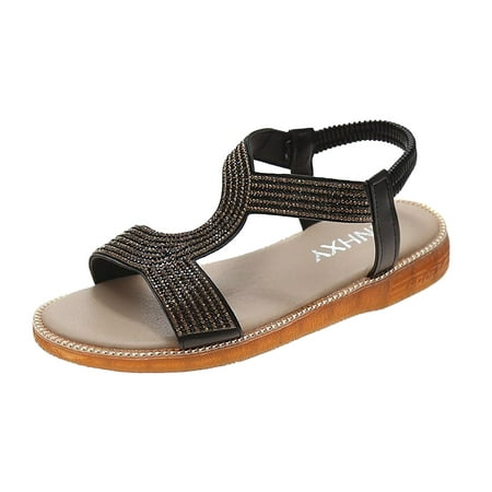 

absuyy Women s Flat Sandals- Fish Mouth Casual Beach Sandals Roman Open Toe Summer Slide Sandals #829 Black