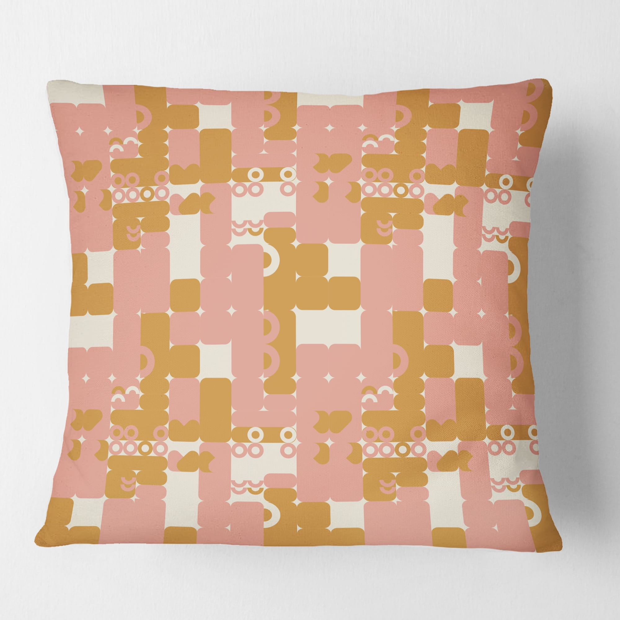 Designart Pink Retro Abstract Design' Mid-Century Modern Throw Pillow - 16x16