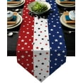 thumbnail image 1 of Chemin de Table pour la Fête de l'Indépendance en Mélange Coton-Lin, 4 Juillet Rouge Blanc Bleu Couvre-Table Chemin de Table Décoration pour Fête Intérieure Extérieure Vacances Mariage Table à Manger - 16 x 72 Pouces de Long, 1 of 7
