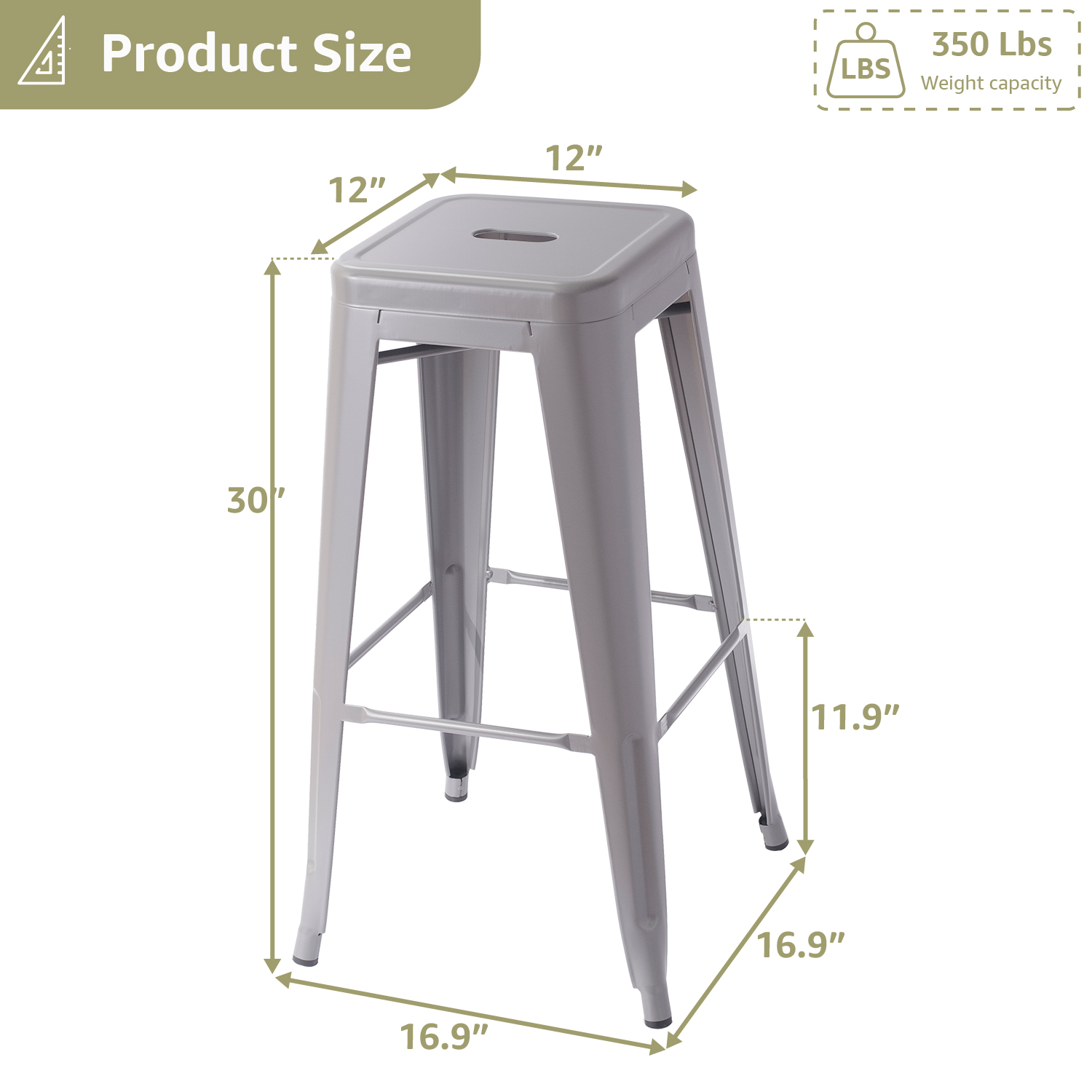VOLIX 30inches Gray Stackable Metal Bar Stool Backless Indoor-Outdoor Counter Stools Set of 4