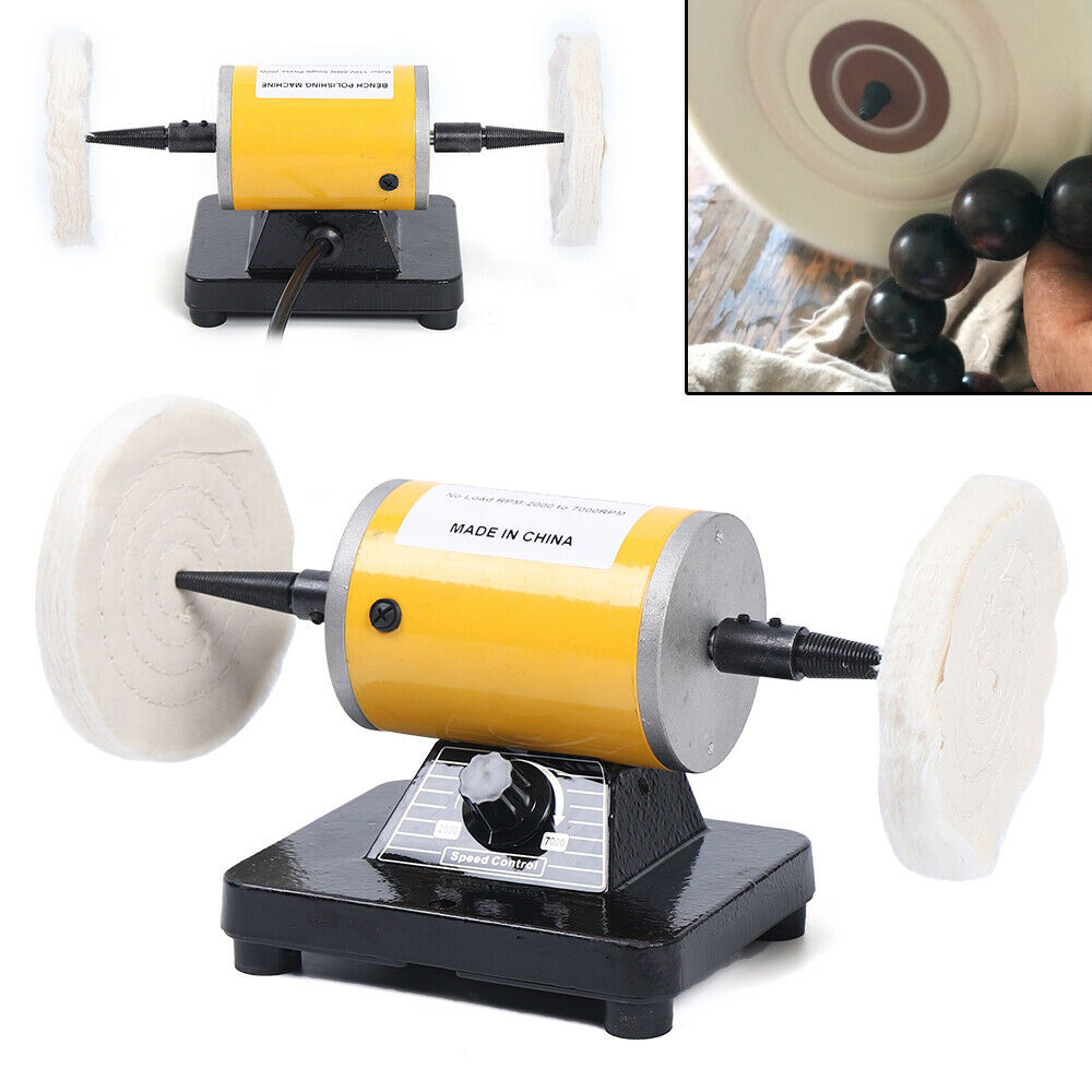 Fichiouy 200W Jewelry Buffing Polisher Mini Bench Double Wheel Polishing Grinder Machine 2000-7000rpm