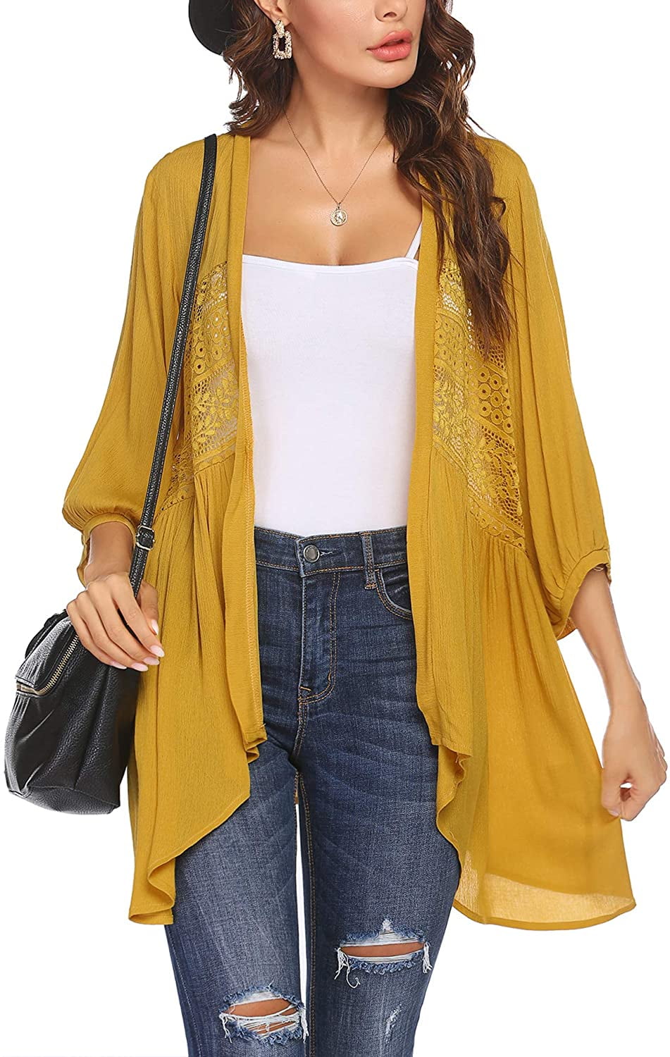Womens Cardigan Open Front 3/4 Sleeve 