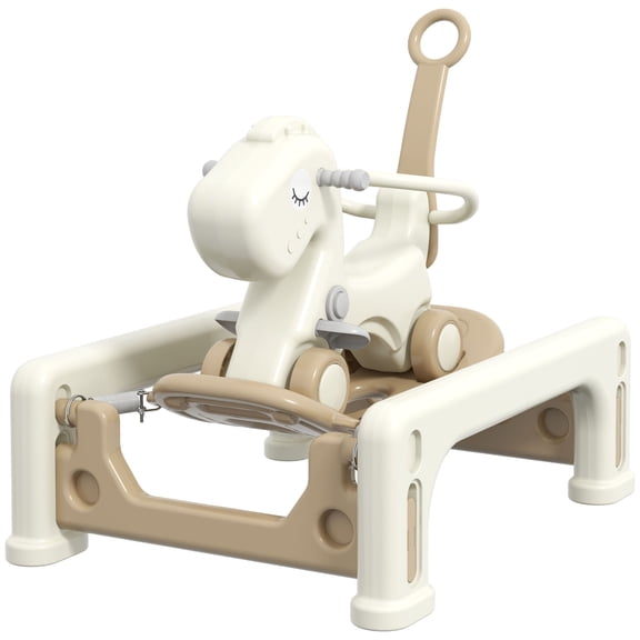 5-in-1 Convertible Rocking Horse with Removable Balance Board, Push Handle&Footrest for Toddlers 1-6 Years, Cream White