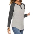 thumbnail image 4 of Uhndy Women Button V Neck Solid Color Spliced Long Sleeve Blouse，Women's Printed T-shirt Mid-length 3/4 Sleeves Plus Size Tops, 4 of 4