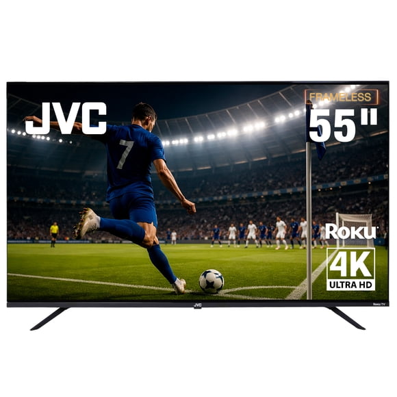JVC Smart TV 55 pulgadas 4K UHD LED Frameless Roku TV Dolby Audio WiFi 4 HDMI 2 USB AV Netflix YouTube Prime Video Modelo SI55URF