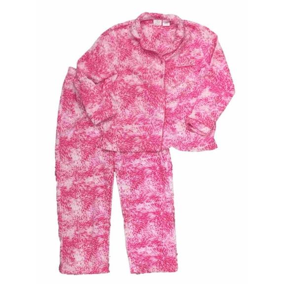 Soft Sensations Womens Pink Flower Paisley Fleece Pajamas PJs Lounge Sleep Set