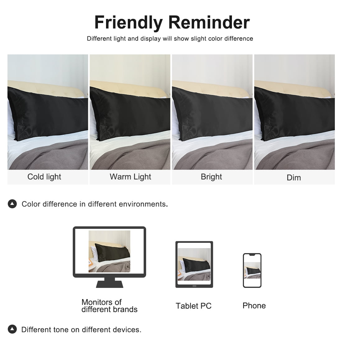 Unique Bargains 2 Pack Polyester Satin Body Pillow Cover 20" x 54" Black