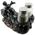 thumbnail image 2 of Decorative Black Motorcycle Salt and Pepper Shaker Set with Saddle Bags Holder in Classic Motor Bike or Road Hog Decor for Bikers by Home 'n Gifts, 2 of 4