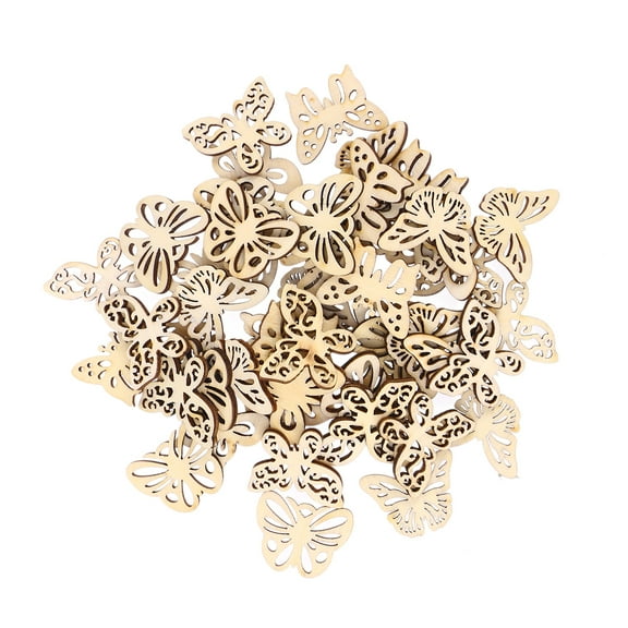 50pcs Mixed DIY Hollow Wooden Butterflies Cutouts Craft Embellishments Wood Ornament for DIY Art Wedding Decoration(33mm)
