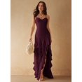 thumbnail image 3 of Maroon Sweetheart Neck Ruffle Maxi Dress With High Slit For Evening Party, 3 of 30