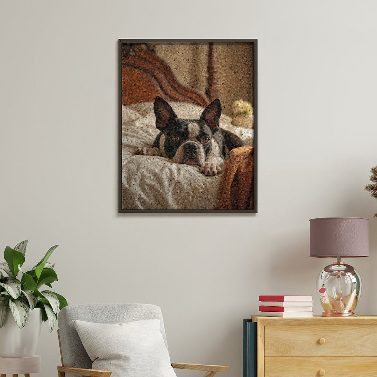 Paint by Numbers Kit for Adults, Boston Terrier Resting On Bed Paint by Numbers, Easy Paint by Numbers Kit for Adults Beginner, DIY Adult Paint by Number Kits on Canvas, Home Decor