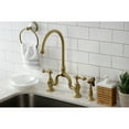 thumbnail image 2 of Kingston Brass KS7797ALBS English Country Two-Handle 3-Hole Deck Mount Bridge Kitchen Faucet with Brass Side Sprayer in Brushed Brass, 2 of 7