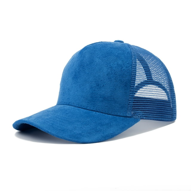 TOPTIE Suede Mesh Baseball Cap, Breathable Snapback Trucker Cap, 5-Panel Unisex Adjustable Sports Hat for Outdoor - Blue