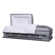 Casket Emporium Franklin Silver Casket, Oversized various sizes 18 guage non-sealed steel, half-Couch Casket
