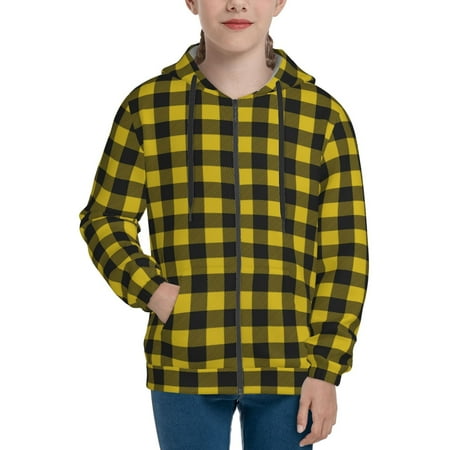 

Hoodies for Teen Girls Boys Classic Yellow Buffalo Plaid Long Sleeve Youth Kids Essentials Zip Up Hoodie Lghtweight Fashion Hoodies & Sweatshirts Jacket Fall Winter Outfits Tops