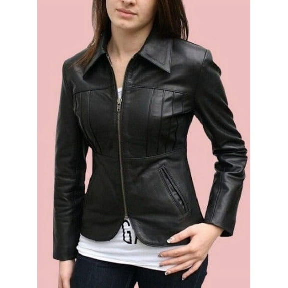 Noora Women's BLACK Leather Jacket With Long Sleeves| Western Leather Jacket | Stylish Party Wear  & Casual Jacket - RT63