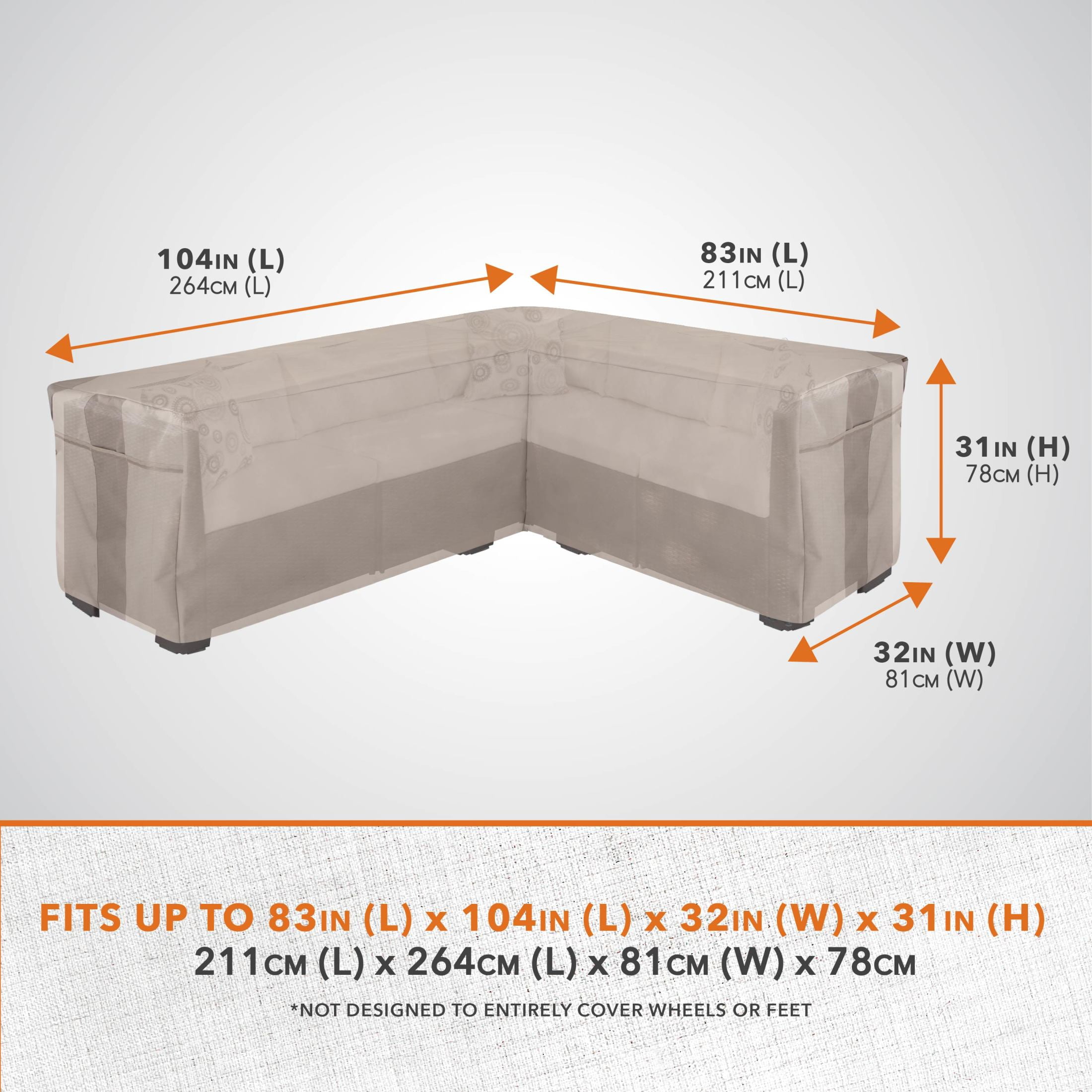 Modern Leisure Monterey Outdoor Patio Sectional Lounge Set Cover, Right Facing, 104"L x 83"L x 32"W x 31"H, Beige