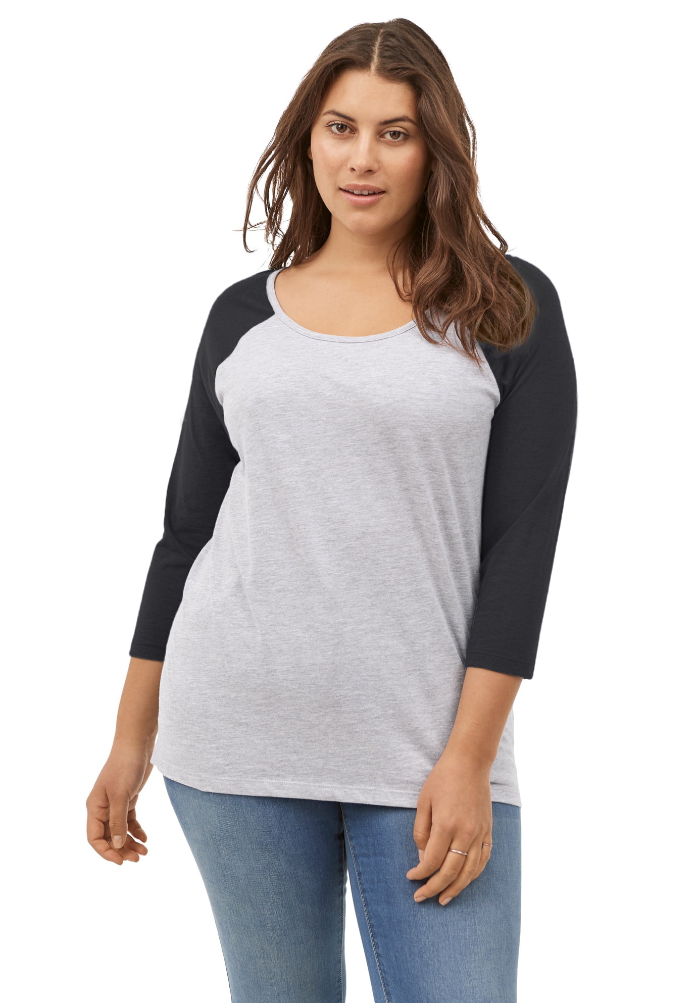 Ellos - ellos Women's Plus Size Colorblock 3/4 Sleeve Tee T-Shirt - 4X ...