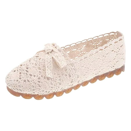 Blphud Formal Shoes Women Womens Sandals Women Casual Shoes Soft Sole Shoes Summer Flat Hollow Lace Mesh Bow Casual Women s Shoes Clogs Fashion Shoes Comfortable Dress Shoes White 39