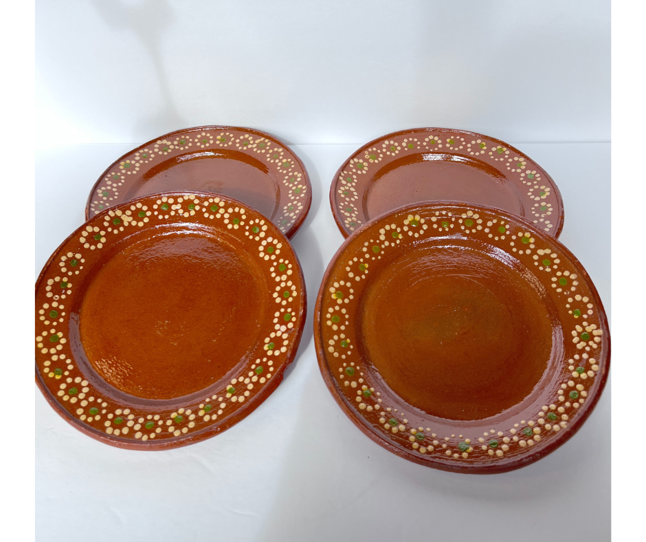 Mexican Plates Clay 8 Inches round 4 Plates Set Traditional Design