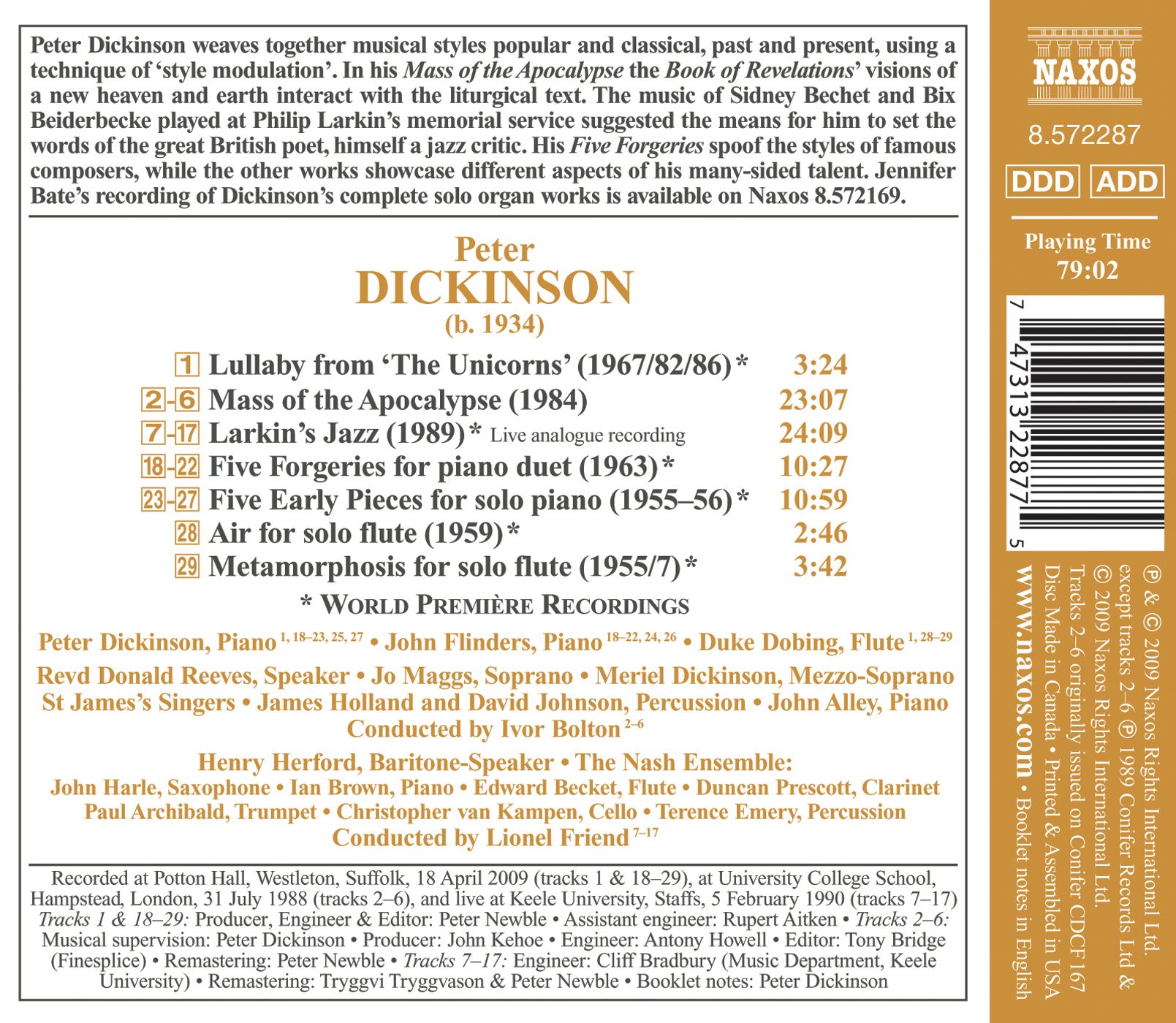Dickinson,Peter / Flinders / Dobing / Alley - Mass of Apocalypse / Larkin's Jazz / Five Forgerie - Classical - CD - image 2 of 2