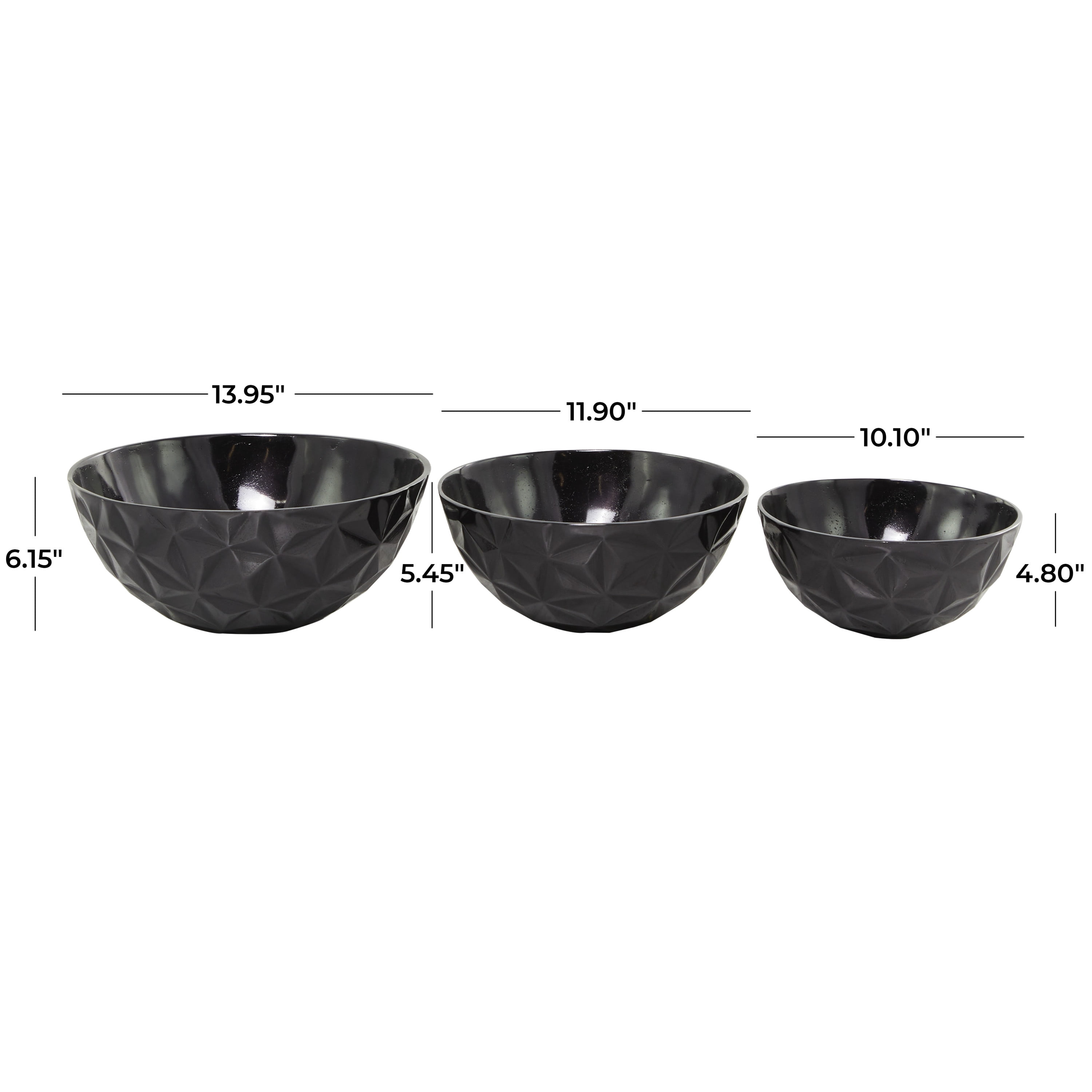 DecMode 5", 6"H Aluminum Modern Decorative Bowl, Black, 3-Piece
