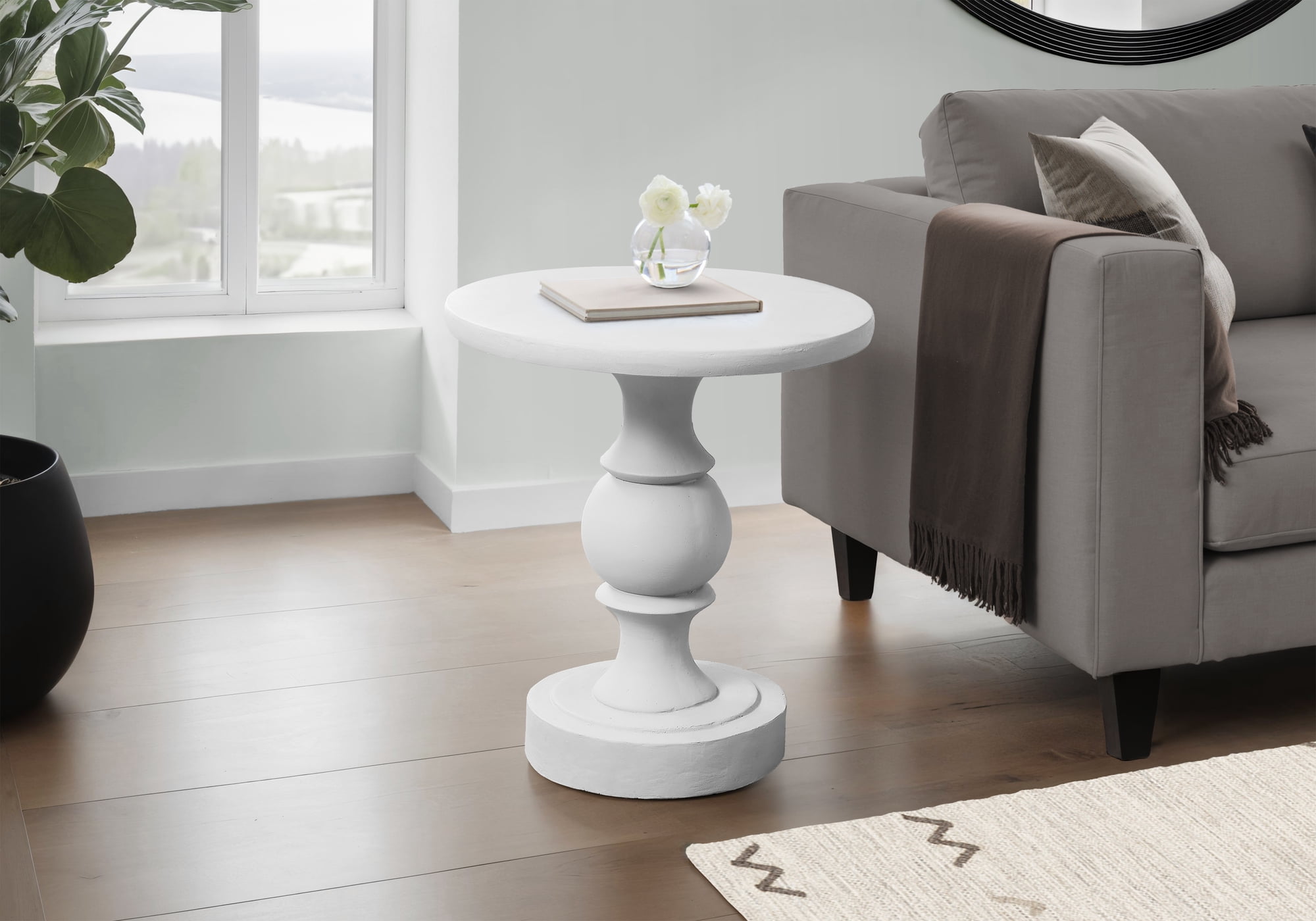 Monarch Specialties - Table D'Appoint, 25"H, Intérieur Ou Extérieur, Chambre À Coucher, Bout, Salon, Table De Nuit, Rond, Table D'Appoint, Blanc, Transitionnel
