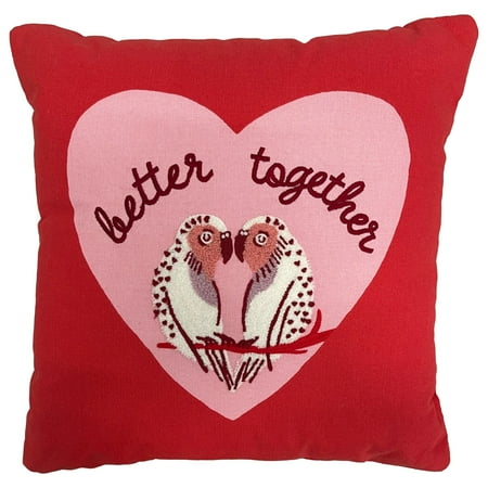 Red Embroidered Better Together Heart Valentines Day Accent Pillow  Love Birds