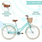 Zukka 24 inch Cruiser Bike V Brake for Women Lady City Commuter Bicycle with Woven Basket Green