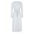 thumbnail image 5 of Blczomt Women Dresses Midi Long Sleeve Flowy White A Line Dressy Pleated V Neck Solid Color Dresses, 5 of 6