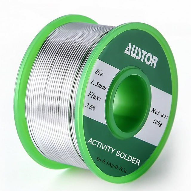 Hilo de soldadura AUSTOR de 1,5 mm sin plomo con núcleo de colofonia, 100 g