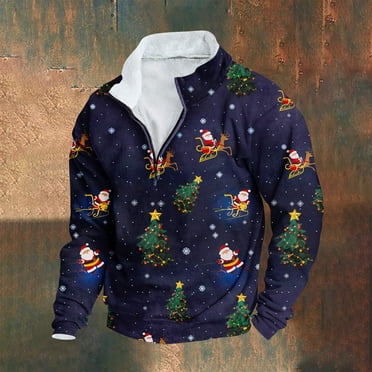 EchfiProm Mens Light Up Sweatshirts Mock Neck Zipper Fleece Graphic Athletic Shirts for Men Xmas XL