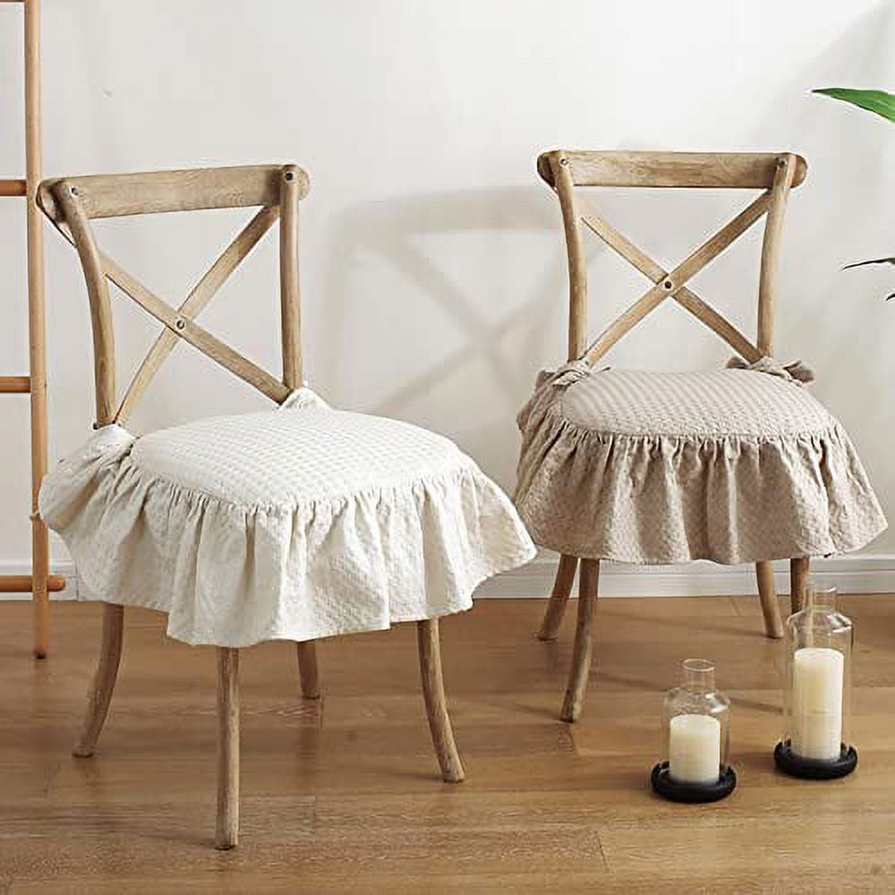 DEXING Ruffled Chair Cushions Elegant Vintage Cotton Chair Pads Soft Cotton Filled Seat Cushion for Farmhouse Home Kitchen Dining Chair 17 x 18 inch Walmart