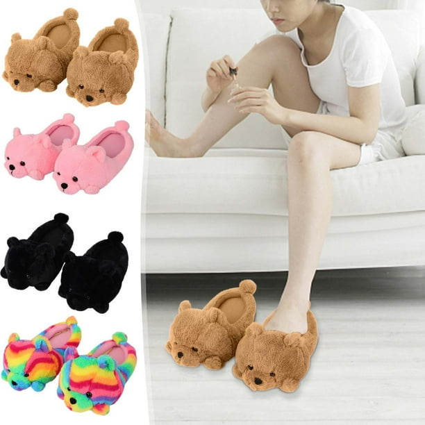 Zapatillas de oso de peluche para mujeres y hombres - Zapatos cómodos y de felpa con suela antideslizante, forro polar suave, calzado de interior para invierno