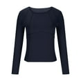 thumbnail image 4 of VEKDONE Women's Long Sleeve Ribbed Knit Crop Tops Casual Crew Neck Slim Fitted Tunic Tops Exposed Seams Basic Tee Solid Color Tight Shirts, 4 of 6