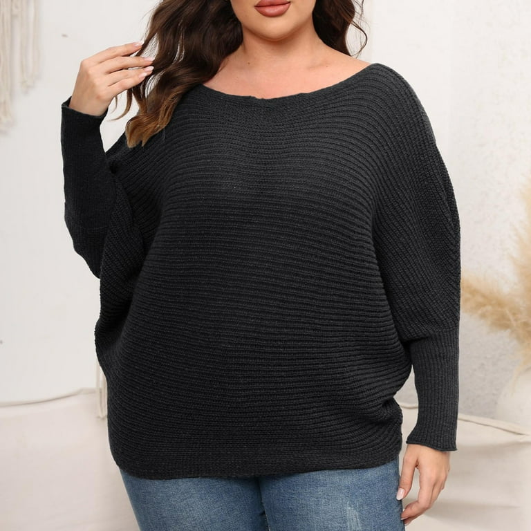 Odeerbi Winter Off The Shoulder Batwing Sweaters For Women Plus