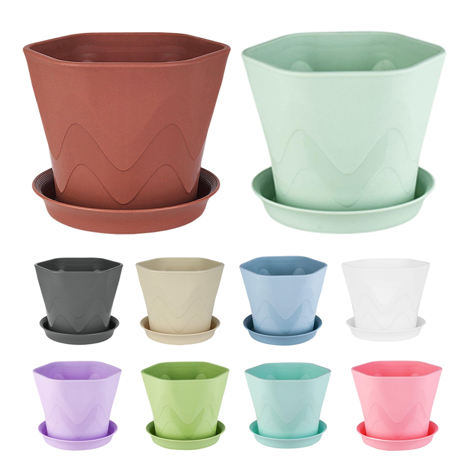 Resin Hexagon Plant Pots, Flower Pots Outdoor Indoor, Planters with Drainage Hole and Tray