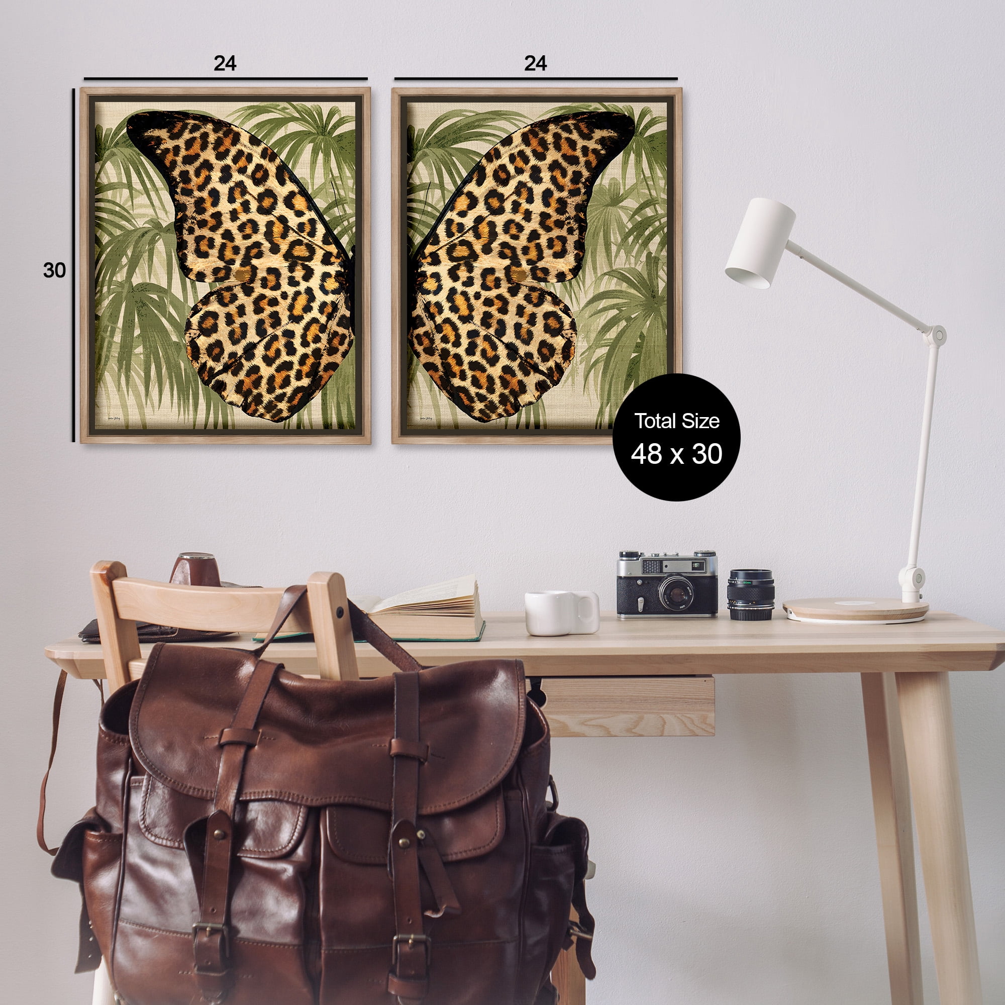 Stupell Industries Cheetah Butterfly Wings Animals & Insects Painting Brown Floater Framed Canvas Art Print Wall Art, 25 x 31, Set of 2