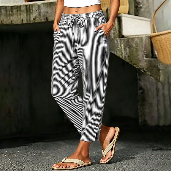 Bnwani Woman Pants, Drawstring Fashion Wide Leg Elastic Waist Causal Pants