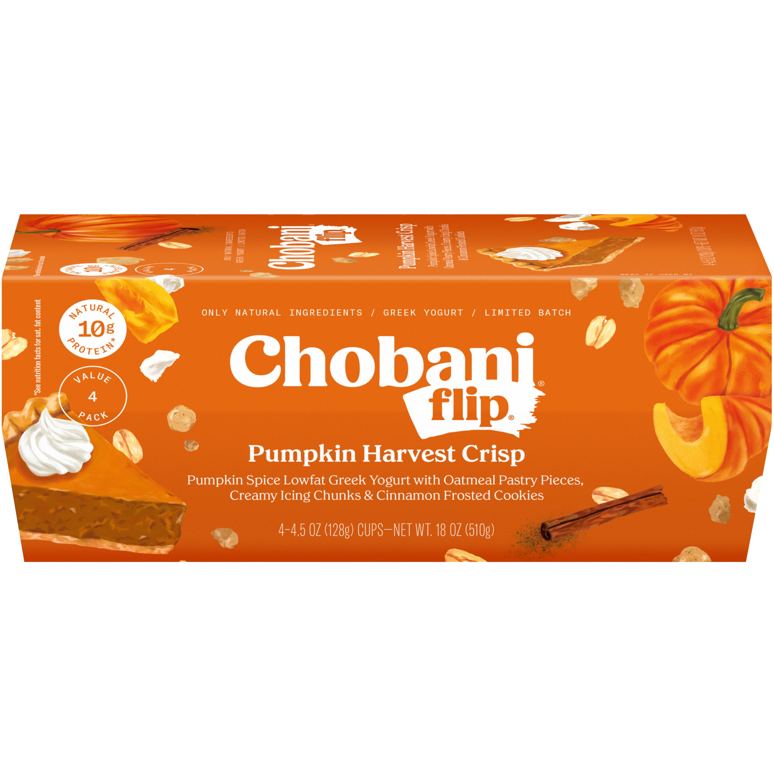 Chobani Flip Low-Fat Greek Yogurt Pumpkin Harvest Crisp 4.5oz 4PK