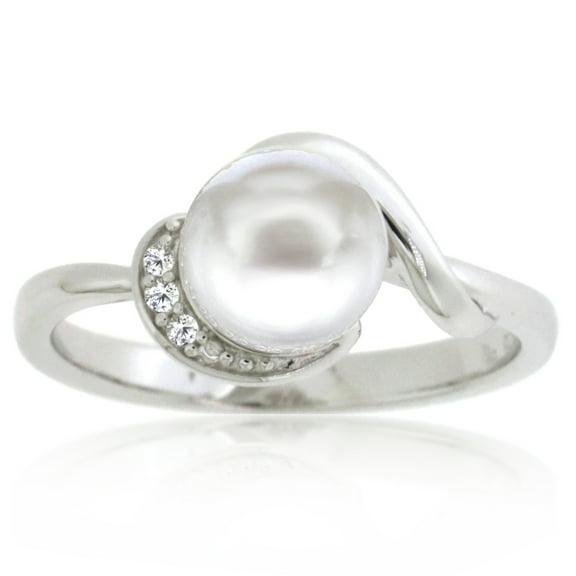 Brilliance 925 Sterling Silver Freshwater Pearl and Created White Sapphire Ring