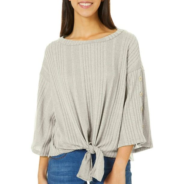 Thyme + Honey Thyme & Honey Womens Front Tie Button Sleeve Top