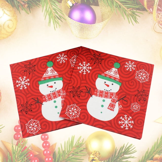 STRANDCHIC 20Pcs Snowman Themed Napkin Red Wood Pulp for Holiday Beverage Use