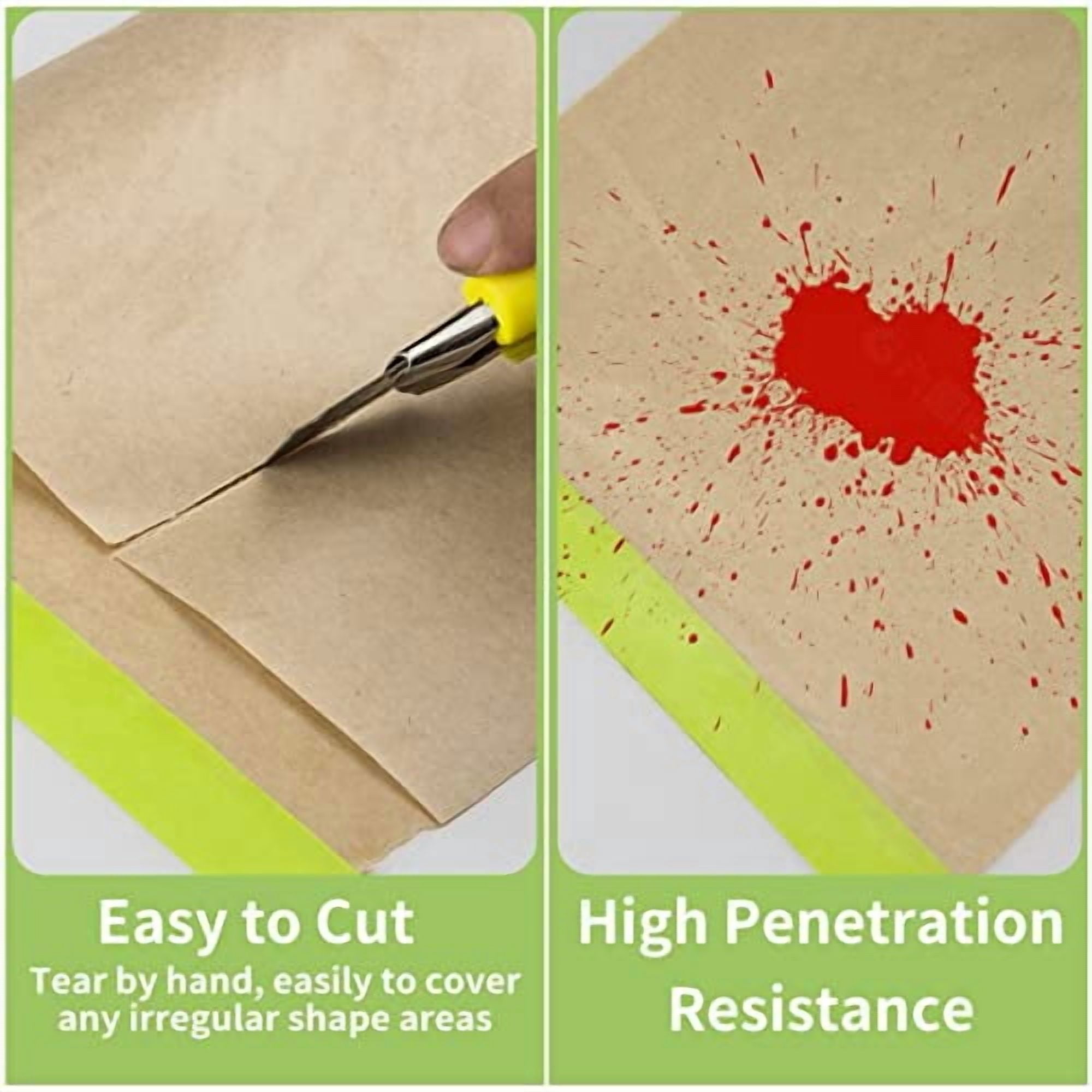 YNGLLC Pre-Taped Masking Paper for Painting - 18 inch x 50 feet Tape and Drape Painters Paper, Paint Adhesive Protective Paper Roll for Covering Skirting, Frames, Cars and Auto Body (2 Rolls)